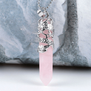 Dragon crystal necklace rose quartz | Armored drake