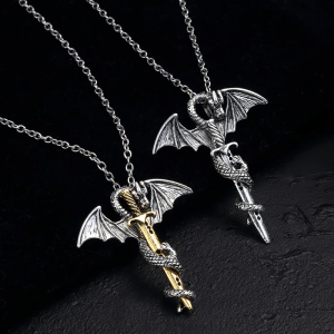 Dragon and sword friendship necklace | Armored Drake