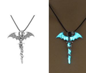 Glowing dragon necklace aqua blue | Armored Drake