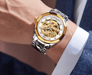 silver and gold dragon mechanical watch | Armored Drake™