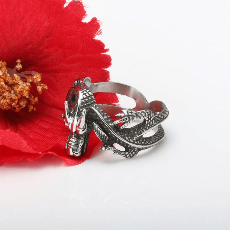 Dragon ring silver and flower | Armored Drake